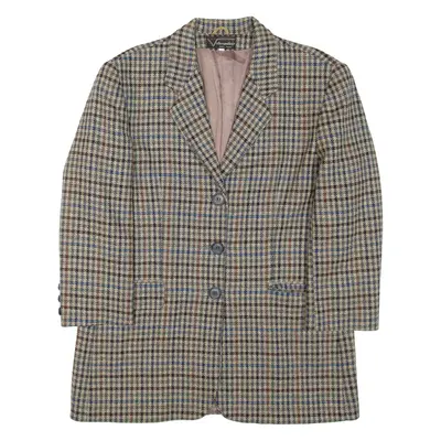 Womens Blazer Jacket Beige Wool Check L