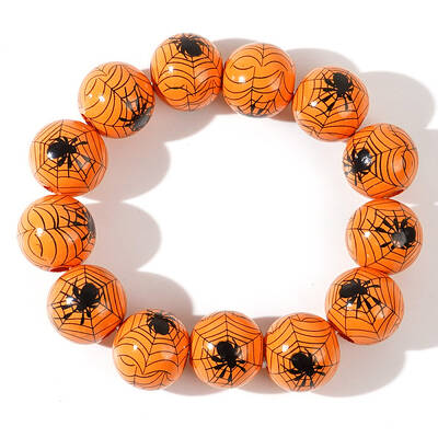 Halloween Creative Wood Printed Stretch Round Beaded Bracelets