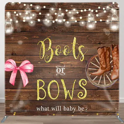 Aperturee Boots Or Bows Fabric Backdrop Cover for Baby Shower - Aperturee