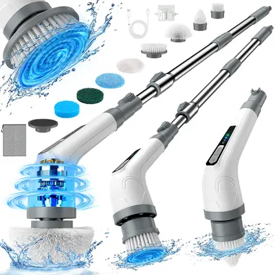 Vaxbree SP03 Cordless Electric Spin Scrubber with 8 Replaceable Head, 3 Speeds, Up to 150-Min Runtime for Home Cleaning