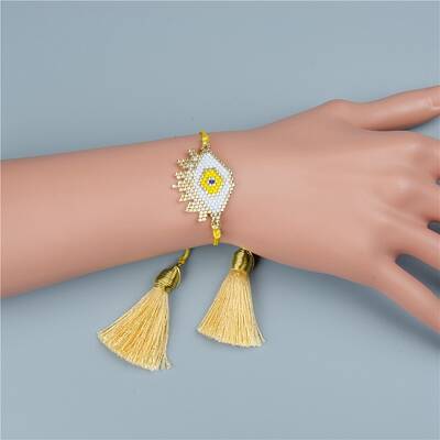 Glass Seed Braided Bead Bracelet with Double Tassel