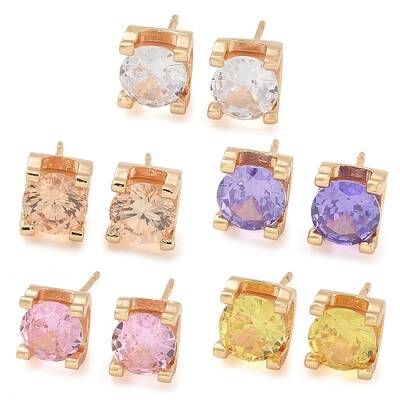 Rack Plating Brass Cubic Zirconia Stud Earrings