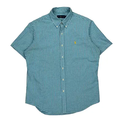 Ralph Lauren Checked Short Sleeve Shirt - Large Blue Cotton