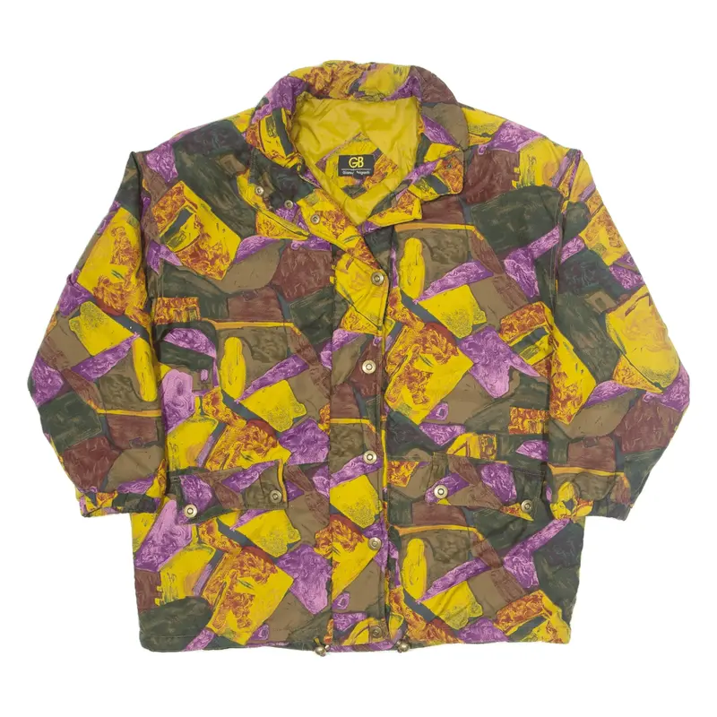 GIANNA BRIGANTI Insulated Coach Jacket Yellow Crazy Pattern Womens L