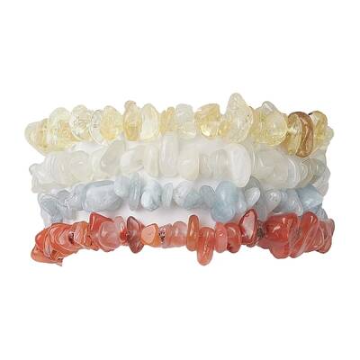 12 Constellation Natural Mixed Gemstone Chip Beaded Stretch Bracelets Sets for Women Men