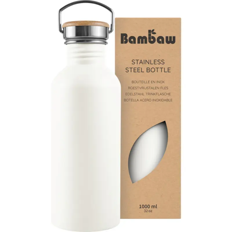 Bambaw Stainless Steel Water Bottle 1000ml Polar White