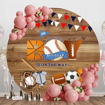 Oh Boy Baseball Wooden Round Baby Shower Backdrop - Aperturee
