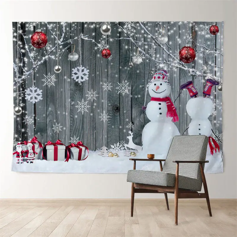 Aperturee Snowman Red Silver Ball Wooden Christmas Backdrop