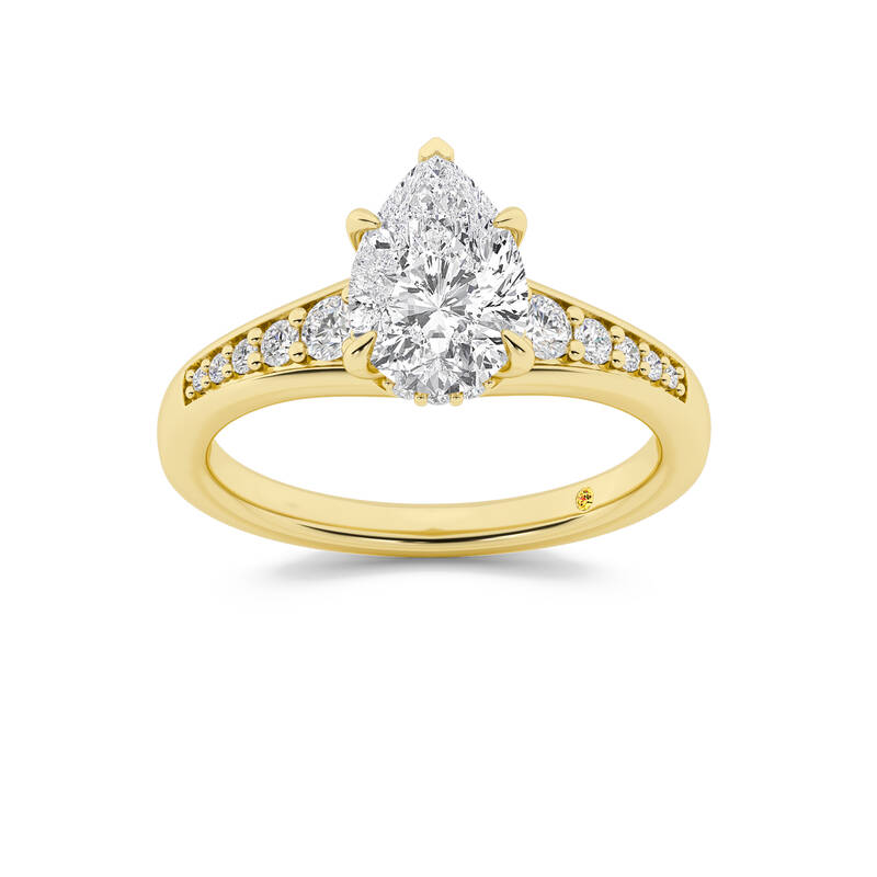 Bloom Tapered Pavé Set Hidden Halo Pear Shape Lab Grown Diamond Engagement Ring | 10K Yellow Gold 2 1/3 CT. TW.