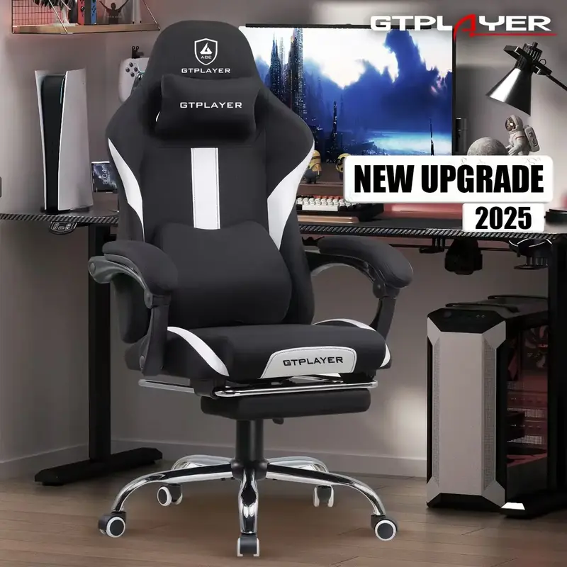 【Totally revamped!】 Better than ever! Gaming Chair Breathable Fabric Computer Chair with Pocket Spring Cushion, Ergonomic...