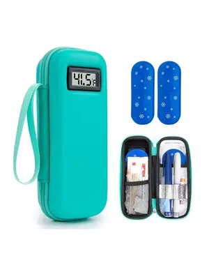 Insulin Cooler Travel Case with Temperature Display, Diabetes Travel Refrigeration Medical Box, Includes 2 Ice Packs for Dail...