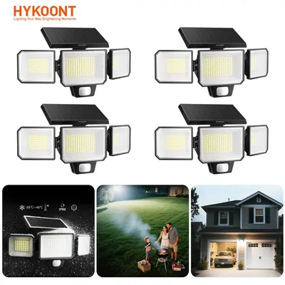 Hykoont AMS193 Motion Sensor Outdoor 3 Head 300W 3000LM Solar Wall Light, IP65 Waterproof Outdoor Security Solar Light with R...