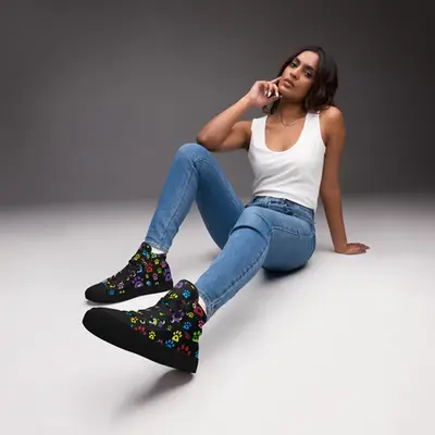 Feline Frenzy - High Top Canvas Shoes for Cat Lovers