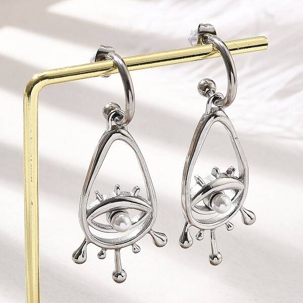 304 Stainless Steel Shell Pearl Dangle Stud Earrings for Women