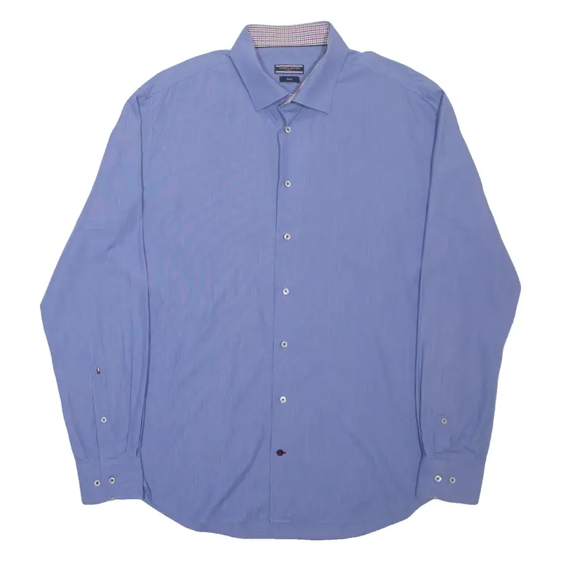 TOMMY HILFIGER Fitted Mens Plain Shirt Blue Long Sleeve 2XL