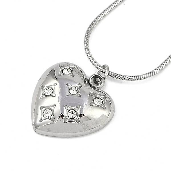 304 Stainless Steel Clear Cubic Zirconia Heart Pendant Round Snake Chain Necklaces for Women