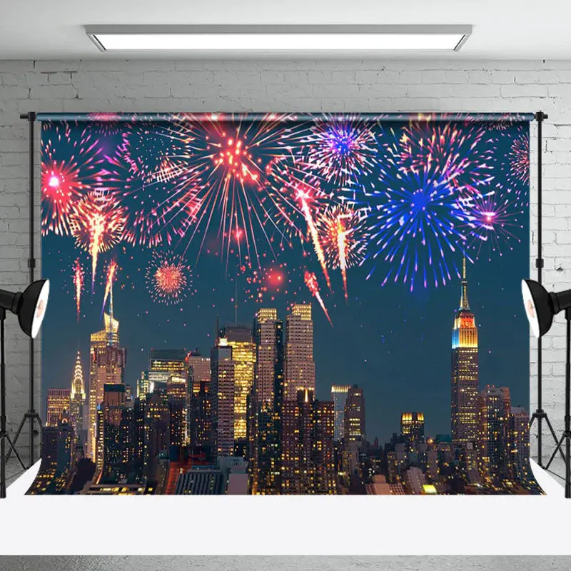 Night Modern City Colorful Sparkle New Year Backdrop - Aperturee