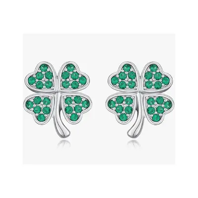 Sterling Silver Cubic Zirconia Four Leaf Clover Stud Earrings