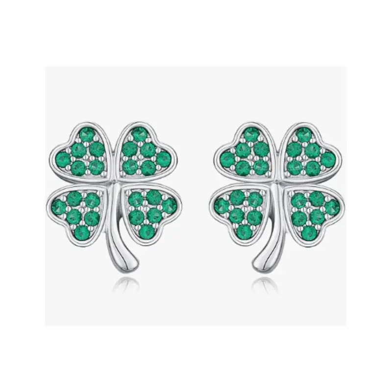 Sterling Silver Cubic Zirconia Four Leaf Clover Stud Earrings