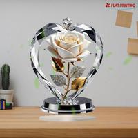 Rose Design Heart Shaped Ornament, Clear Acrylic Desktop Art, Multipurpose Home Decor for Living Room Bedroom Dining Room, No...