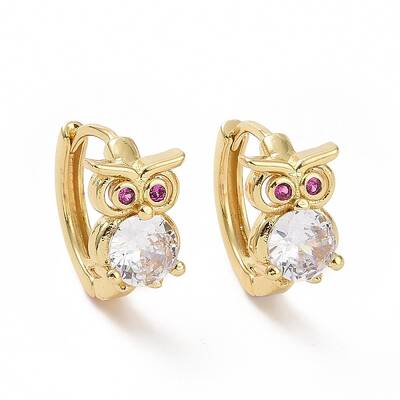 Purple Cubic Zirconia Owl Hoop Earrings