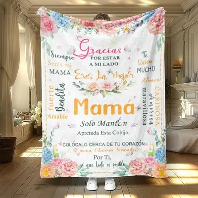 Floral & Letter Pattern Blanket, 1 Count Soft Warm Nap Throw Blanket, Air-conditioned Room Blanket for Home Office Travel Dor...