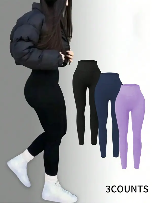 Women's Solid High Waist Shapewear Leggings, Casual Tummy Control Comfy Skinny Pants for Daily Wear, Ladies Shapewear for F...