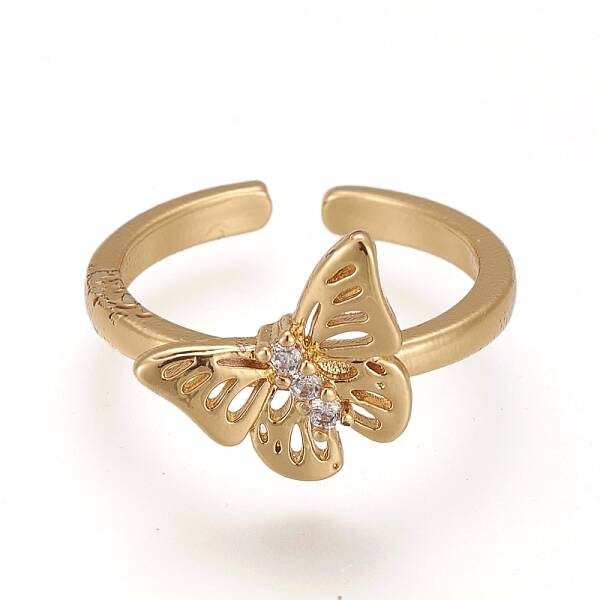 Brass Micro Pave Cubic Zirconia Cuff Rings