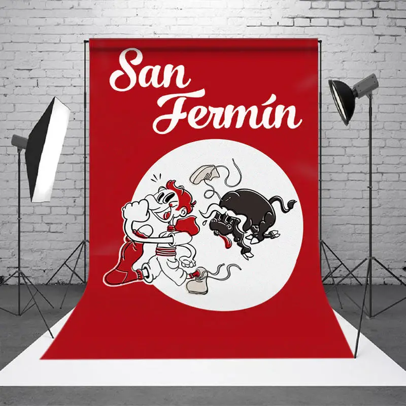 Red Bullfighting Show San Fermin Backdrop For Party - Aperturee