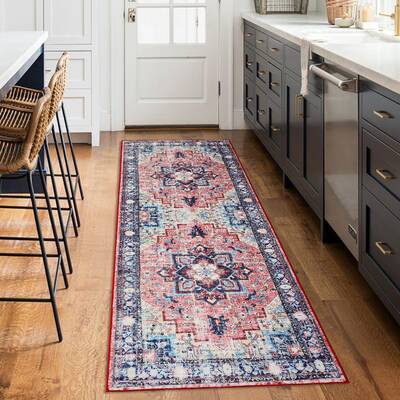 Garvee Boho Vintage Medallion Runner Rug - 2x6 Washable Floral Print Area Rug, Easy-Cleaning, Low-Pile, Non-Shedding, Non-Sli...