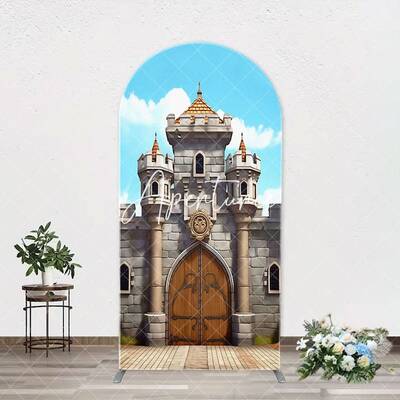 Classic Game Castle Blue Sky Arch Birthday Backdrop
