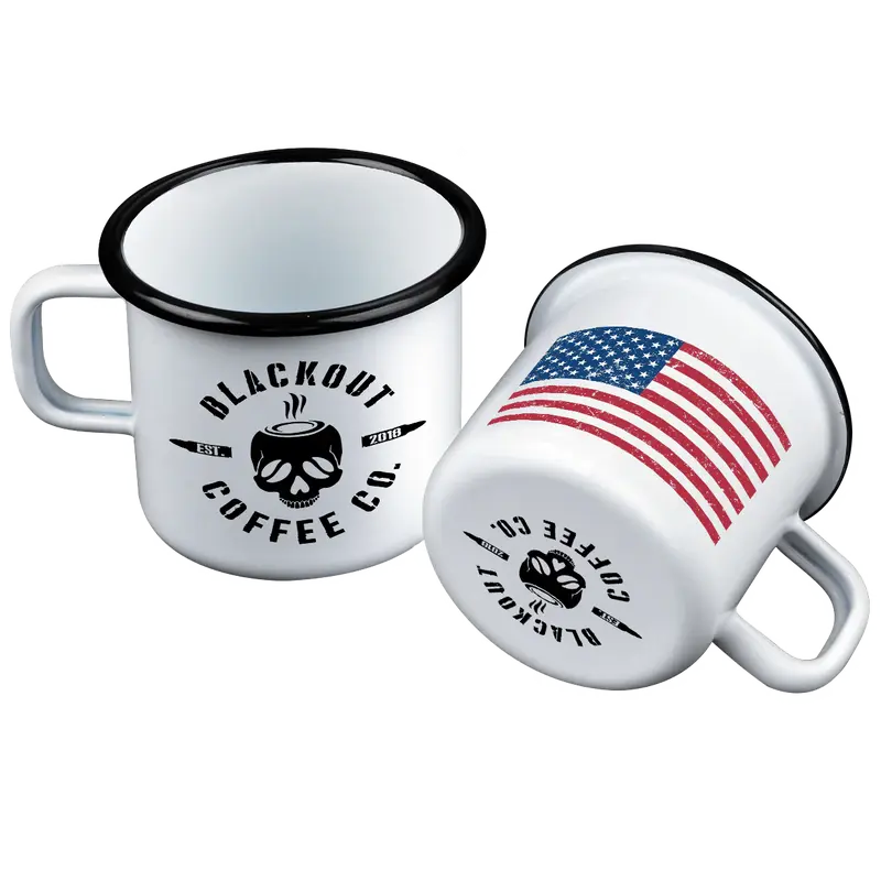 American Flag Camping Enamel Steel Mug 12 oz