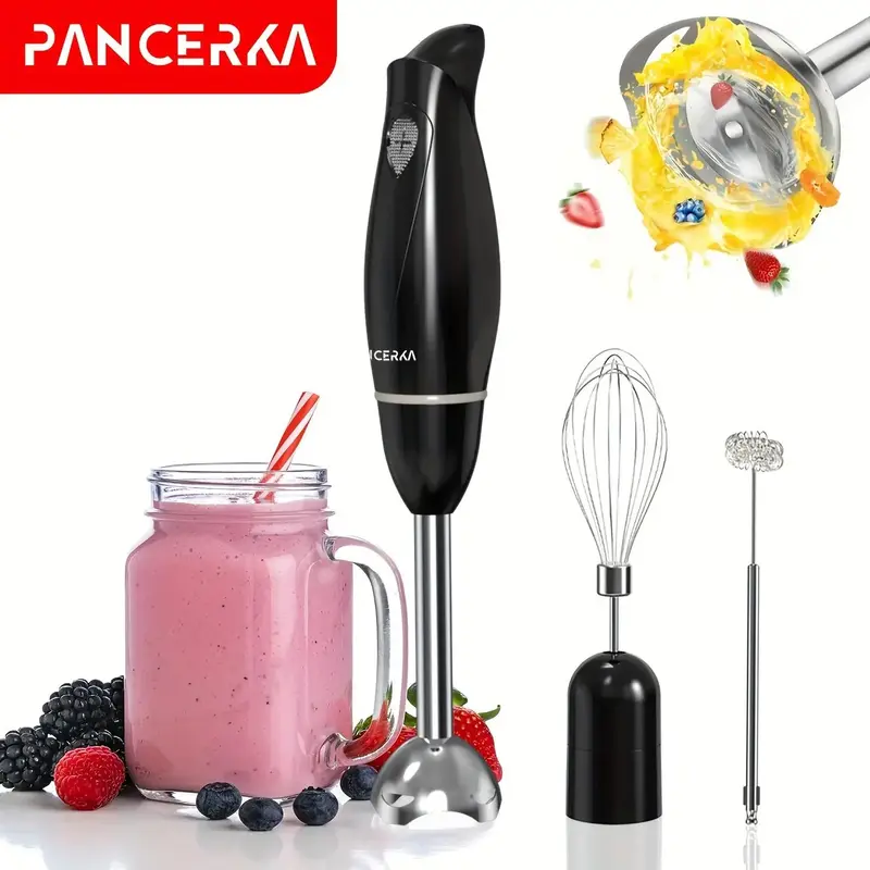 Immersion Electric Cooking Bar, 1 Set Multifunctional Hand Blender with Whisk and Milk Frother Attachment, Kitchen Gadgets fo...