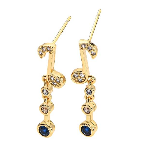 Cubic Zirconia Musical Note Dangle Stud Earrings