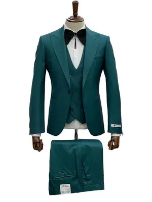 Giovanni Testi Suits With Double Breasted Vest - 3 Pieces Peak Lapel in Green
