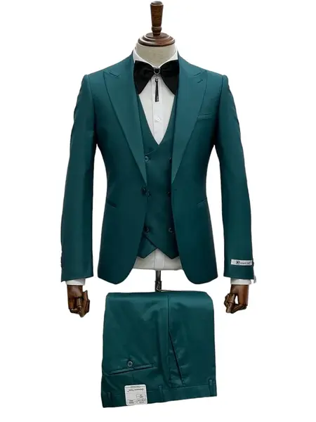 Giovanni Testi Suits With Double Breasted Vest - 3 Pieces Peak Lapel in Green