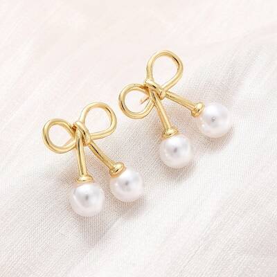 Cherry Brass ABS Plastic Pearl Stud Earrings