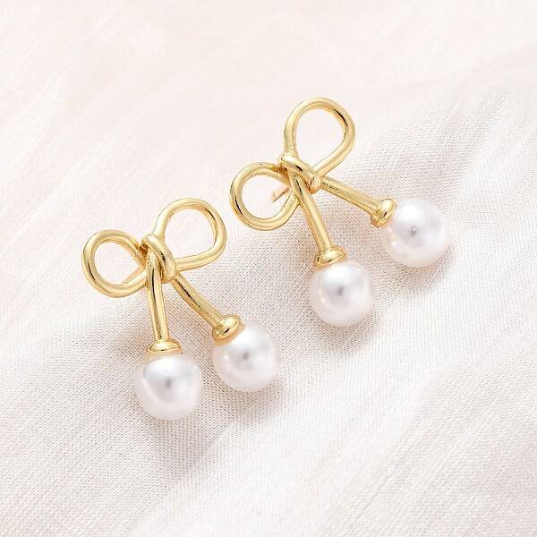 Cherry Brass ABS Plastic Pearl Stud Earrings