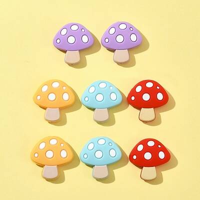 8Pcs 4 Colors Mushroom Food Grade Eco-Friendly Silicone Focal Beads