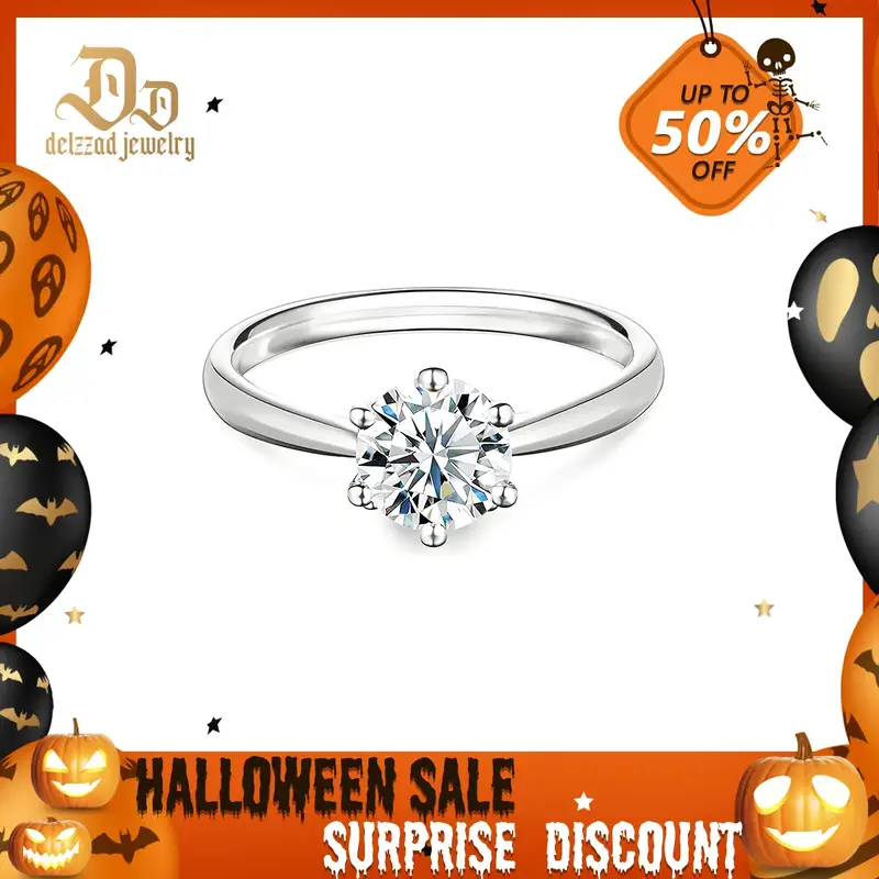 Delzzad Solitaire Classic Six-Prong Ring Lab-Created Moissanite Engagement Ring S925 Sterling Silver Moissanite Jewelry Perfe...