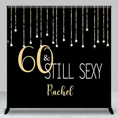 Black Gold Stars Custom 60th Birthday Backdrop - Aperturee