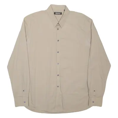 DKNY Mens Shirt Beige Spotted Long Sleeve 2XL