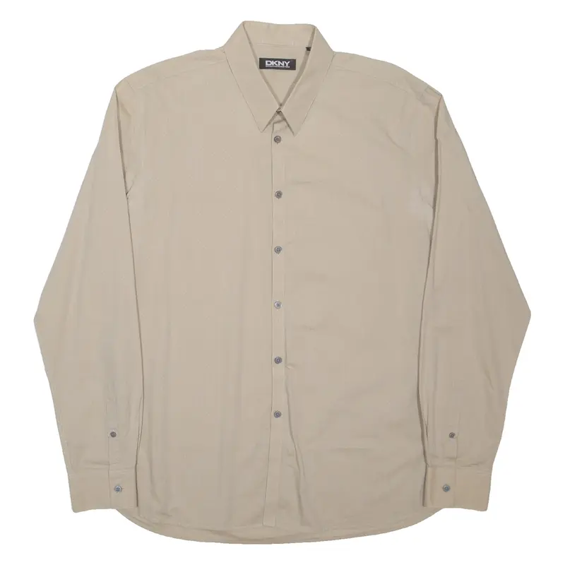 DKNY Mens Shirt Beige Spotted Long Sleeve 2XL