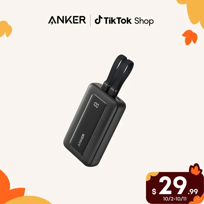 Anker Zolo Power Bank, 10,000mAh 30W Max Fast Charging with Built-In USB-C and MFi-Certified Lightning Cables, For iPhone 15 ...