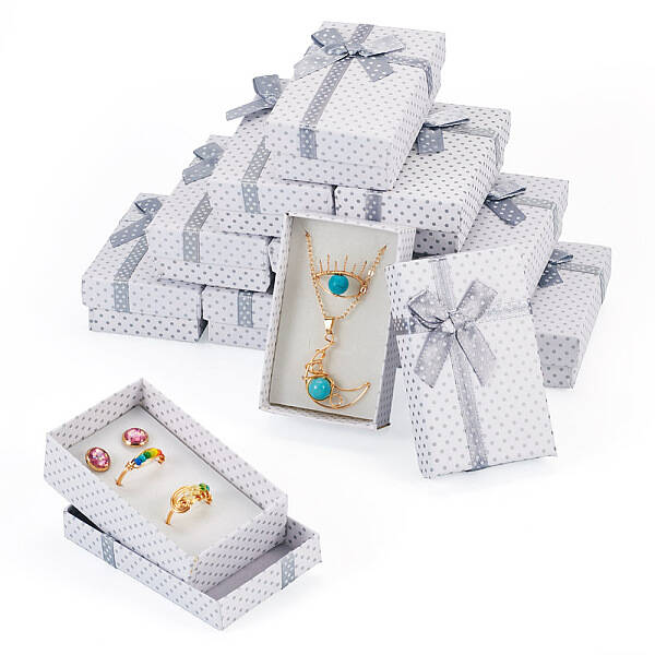 Polka Dot Print Cardboard Jewelry Gift Boxes with Bowknot