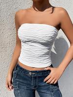 Women's Plain Textured Crop Tube Top, Casual Sleeveless Strapless Top for Summer, Ladies Clothes for Daily Wear, Clothes for ...