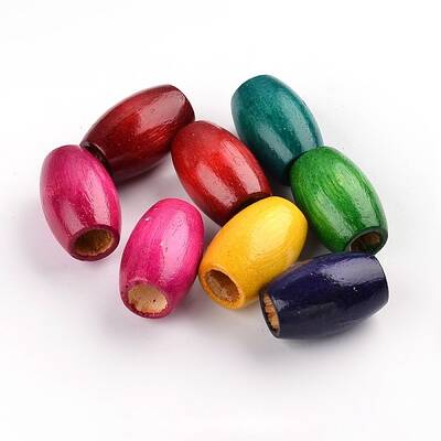 Dyed Barrel Natural Wood Beads