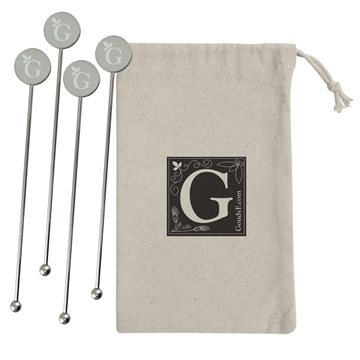 50 Custom Stainless Steel Cocktail Stirrers Set - Cotton Pouch