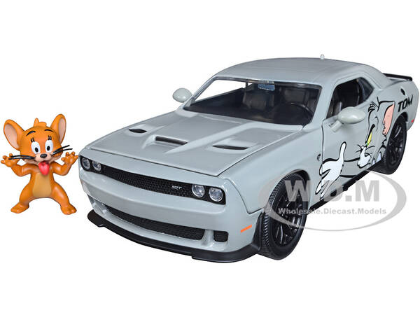 2015 Dodge Challenger Hellcat Gray with Tom Graphics and Jerry Diecast Figure Tom and Jerry Hollywood Rides Series 1/24...