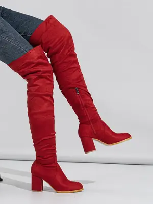 Women's Solid Color Side Zip Over The Knee Boots, Fashionable Pointed Toe Slouchy Boots for Daily Wear, Female All-match Tr...